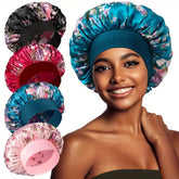 4-Pack Polyester Satin Beanies for Women, Elastic Knitted Lightweight Caps for Curls, Hand Washable, Ideal for Valentine'S Day - 100% Polyester